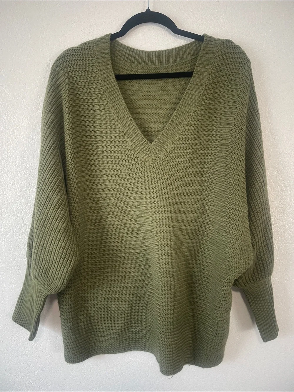 SHEIN Curve Olive Green V-Neck Oversized Knit Sweater – 1XL